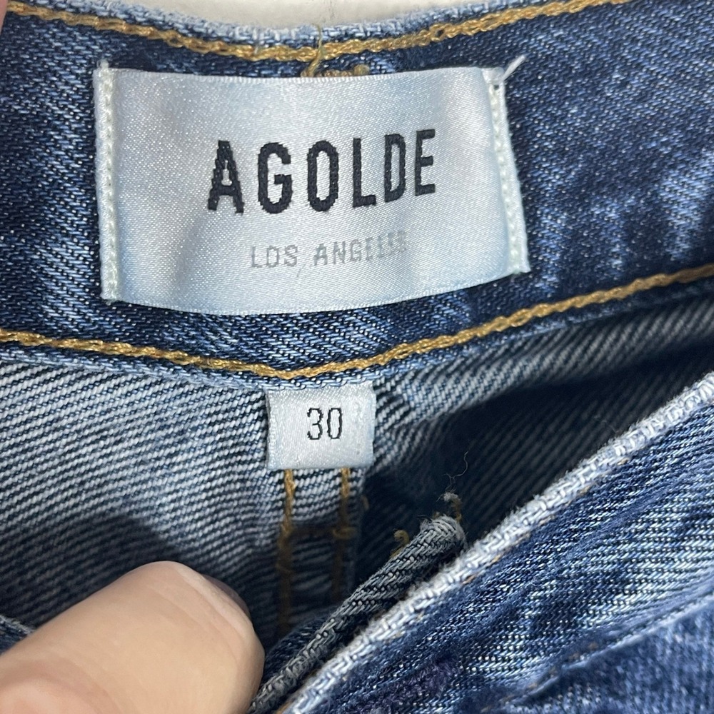 Agolde Women's Denim Jean Shorts in Medium Blue Distress - Picture 6 of 9